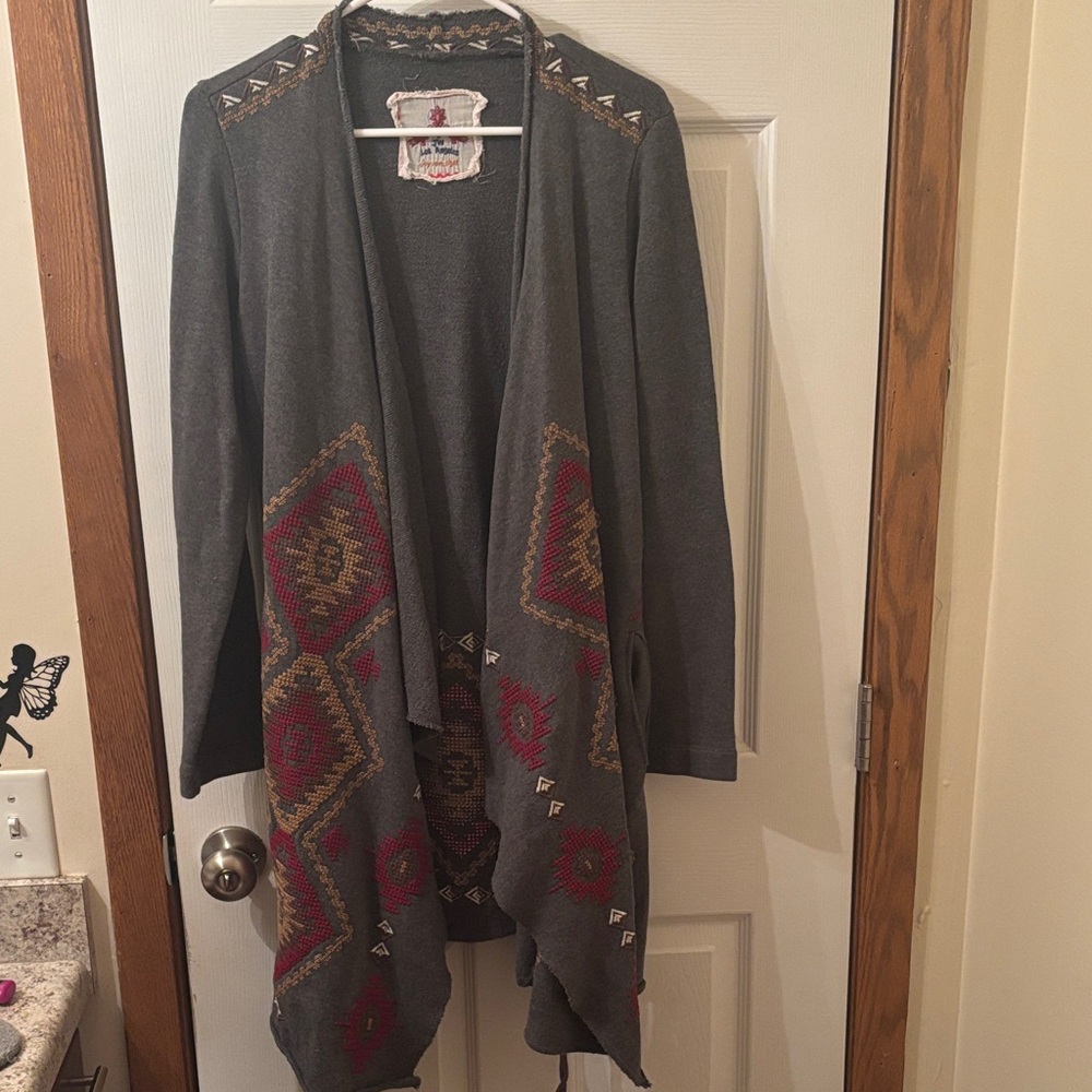 Stylish Geometric Open Front Cardigan